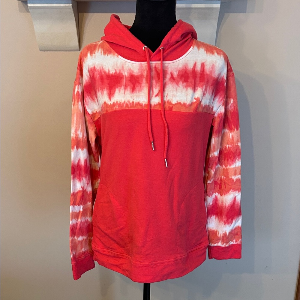 Chico's Coral & White Tie-Dye Pullover Hoodie
